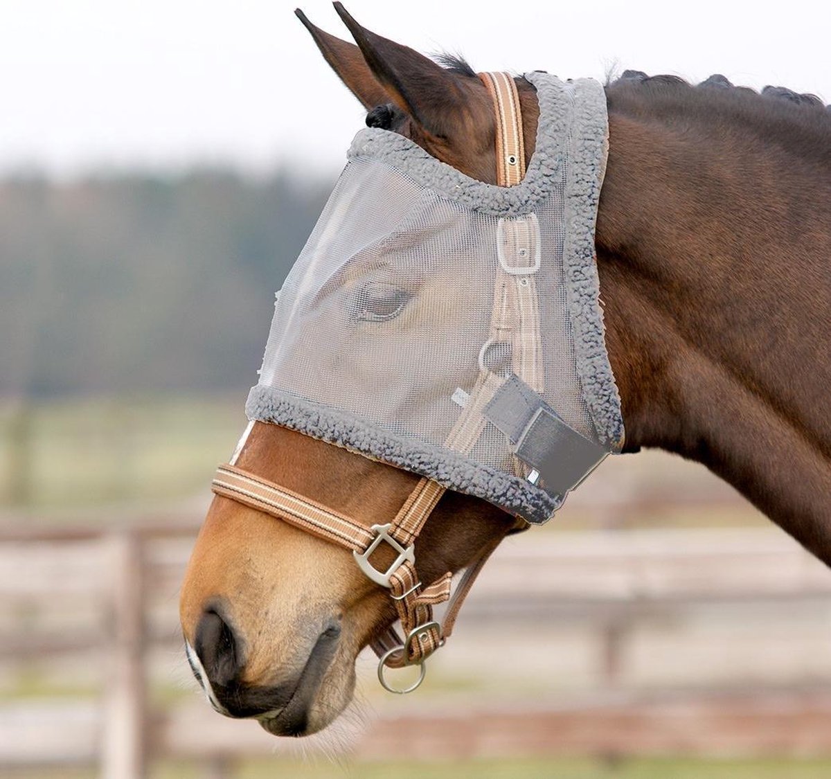vliegen masker zonder oren grijs-maat-pony