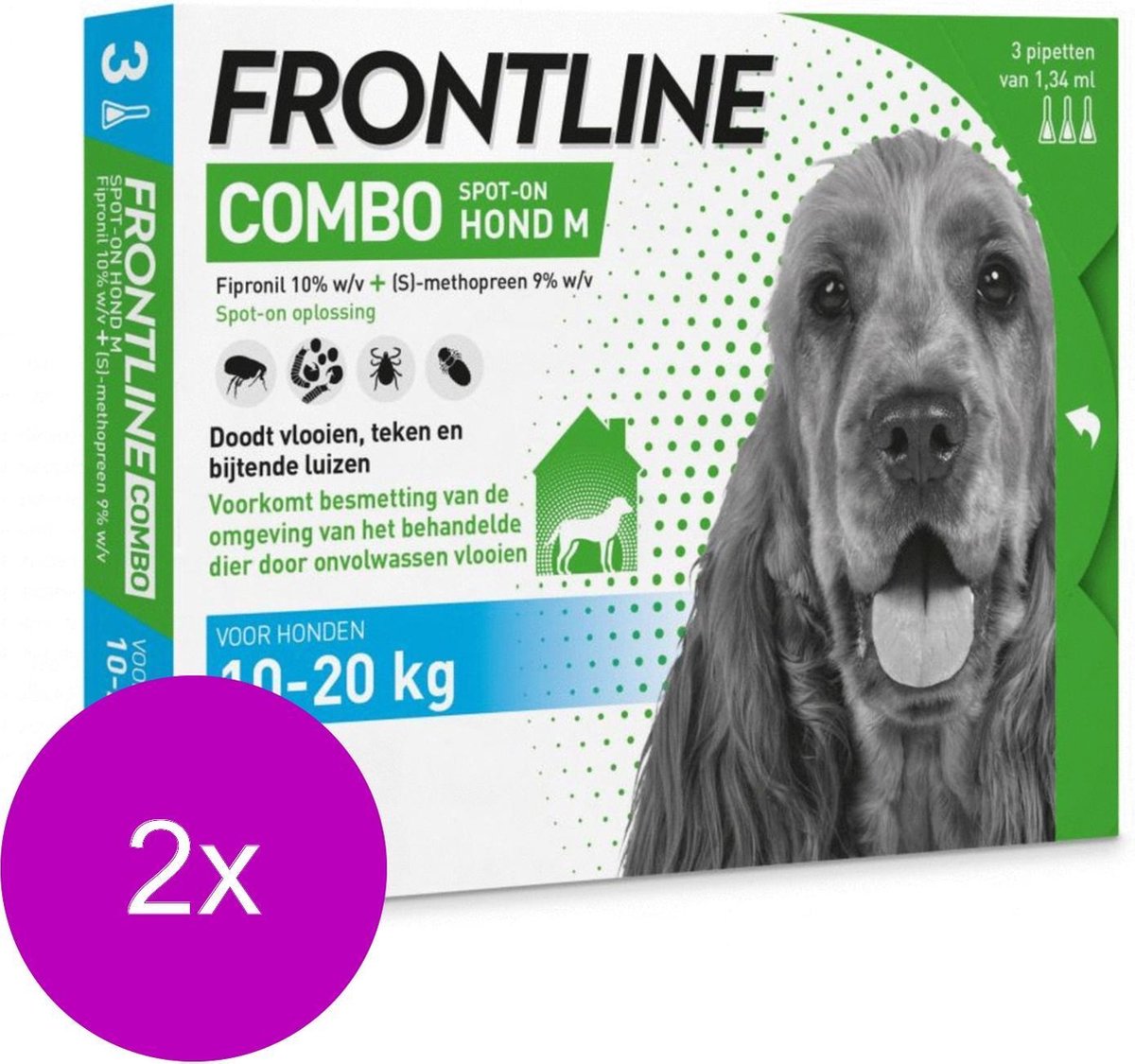 Frontline Combo Spot On 2 Medium Hond Medium - Anti vlooien en tekenmiddel - 2 x 3 pip