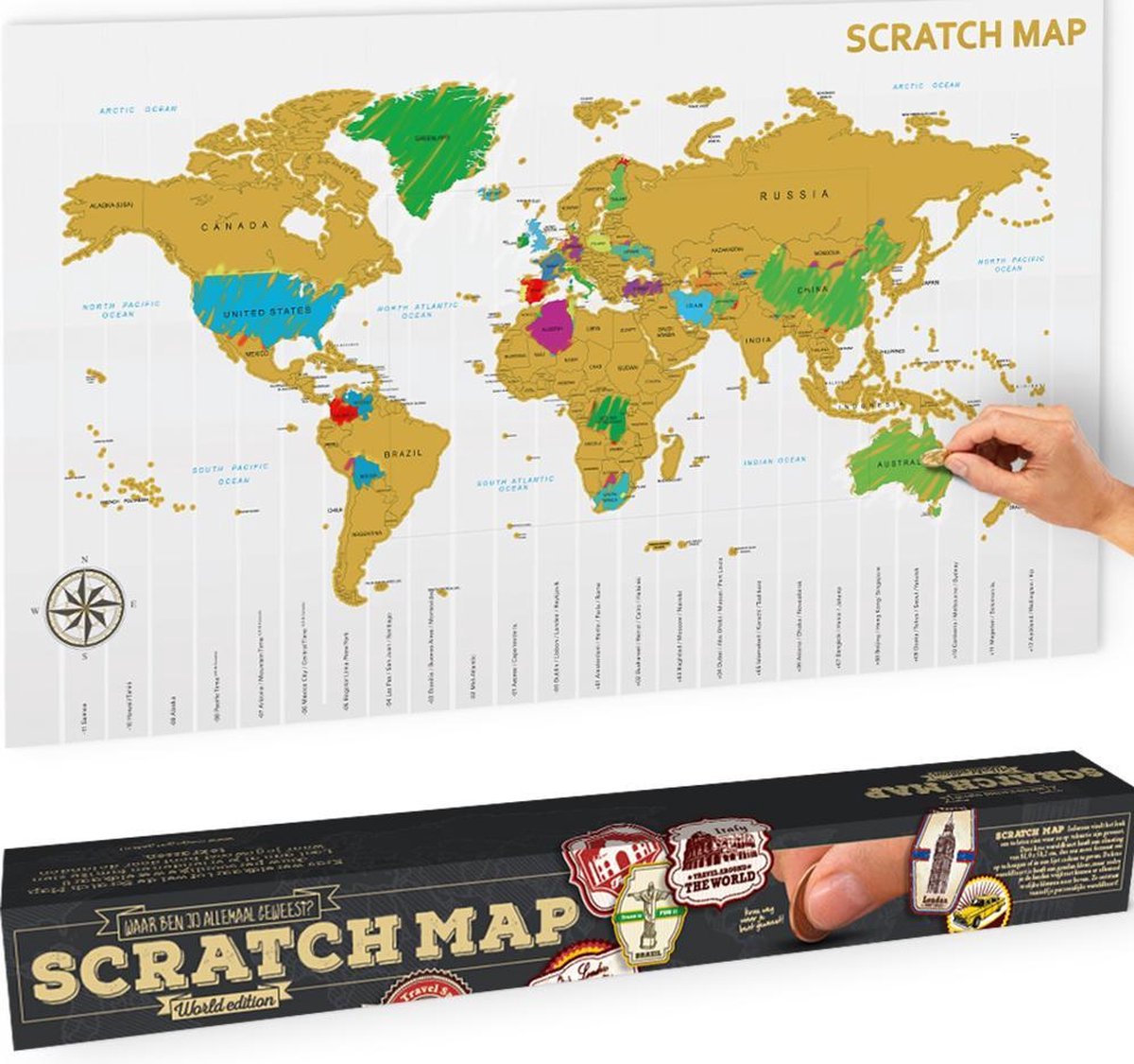 MikaMax Scratchmap - Wereldkaart - Wereldkaart Wanddecoratie - Kras Wereldkaart - World Map - Groot - 88 x 55 Cm