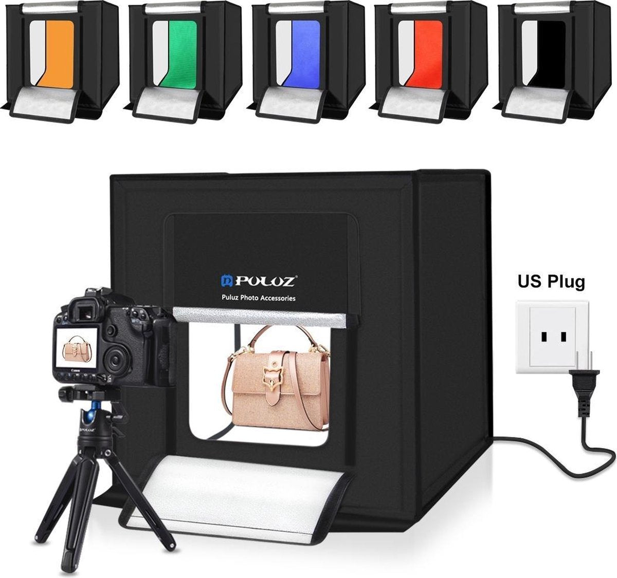 PULUZ 40cm opvouwbaar draagbaar 30W 5500K wit licht fotoverlichting studio-opname tentbox kit met 6 kleuren achtergronden (zwart