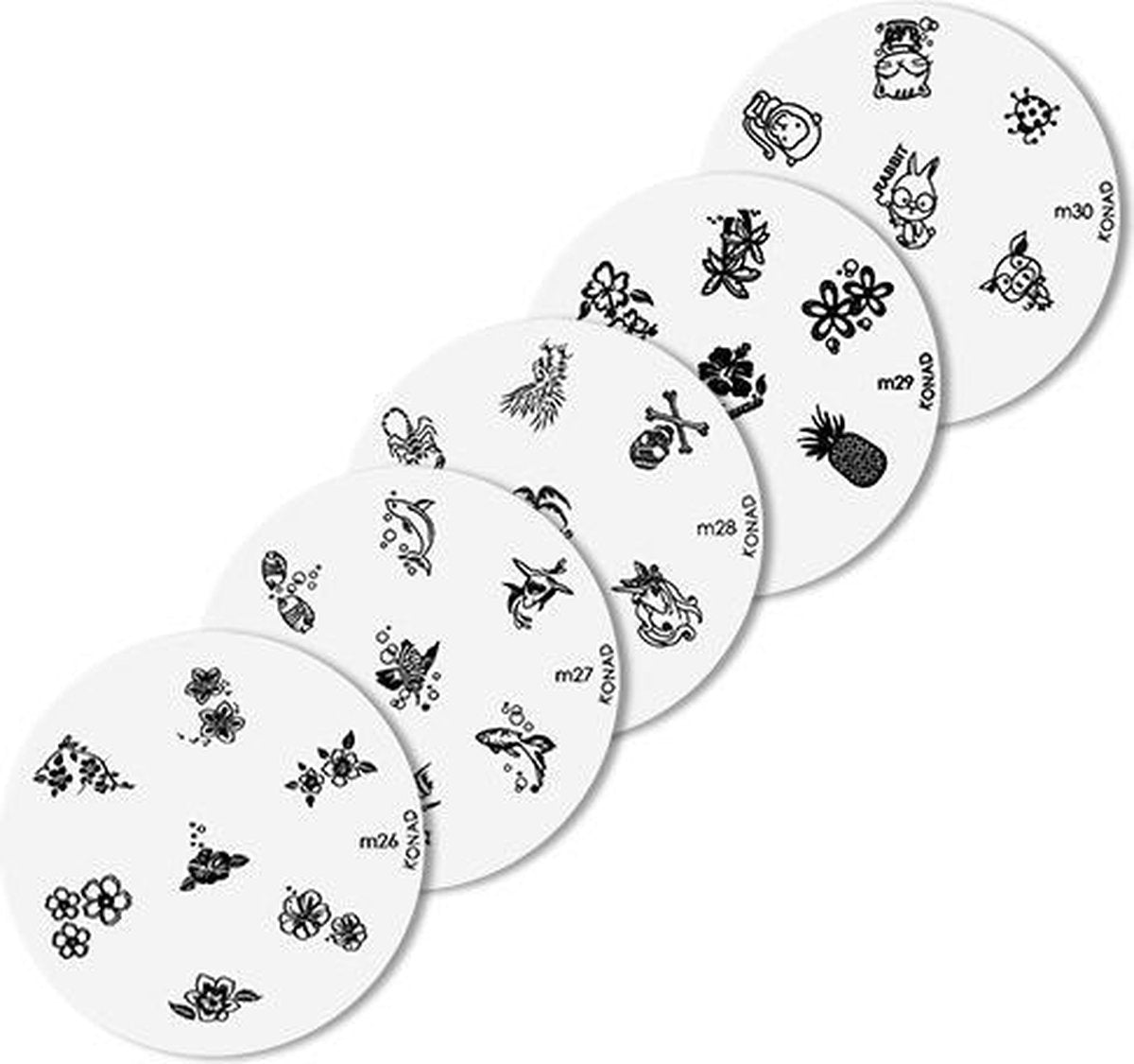 Konad imageplate set  5 stuks - M 26 t/m M30 - stempel nailart plate