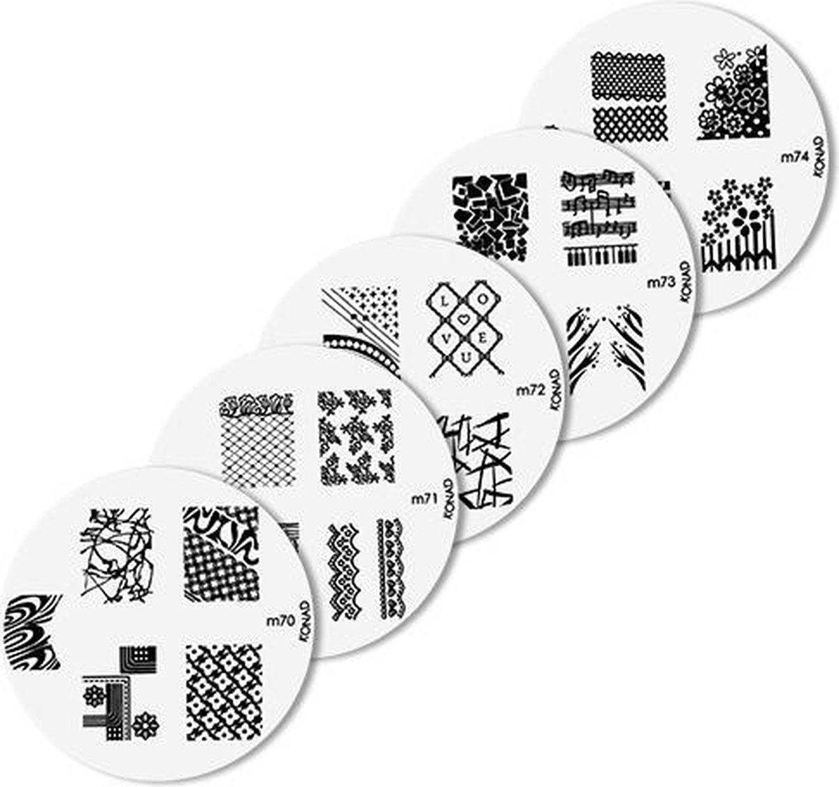 Konad imageplate set  5 stuks - M70 t/m M74 - stempel nailart plate - stempel nailart plate-Nagel-stempel - nailart - plate