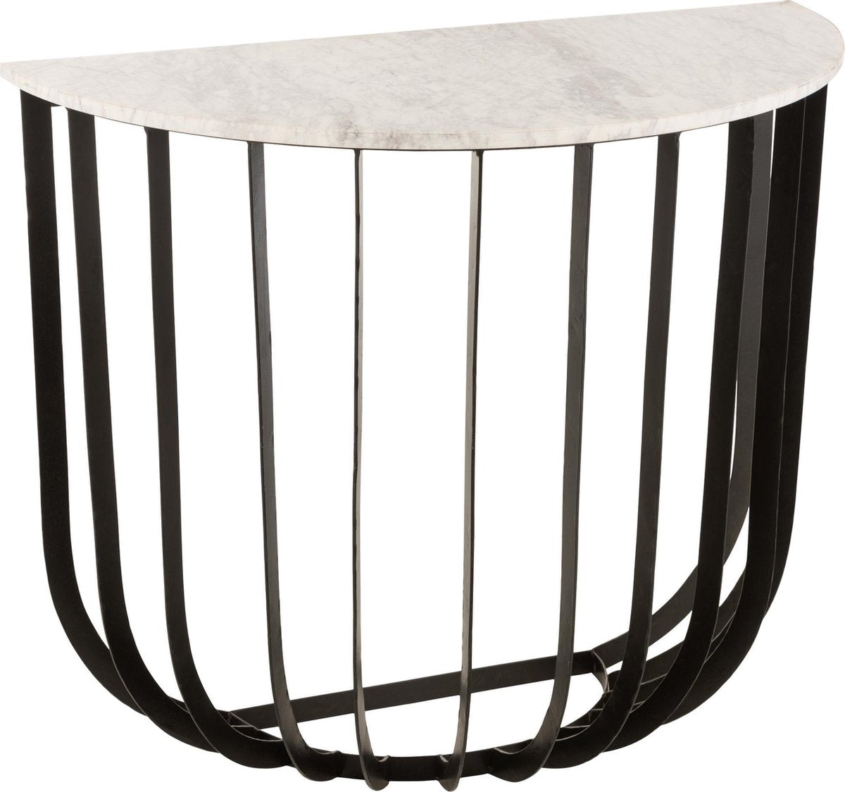 J-Line Console Halfrond Marmer/Ijzer Wit/Zwart
