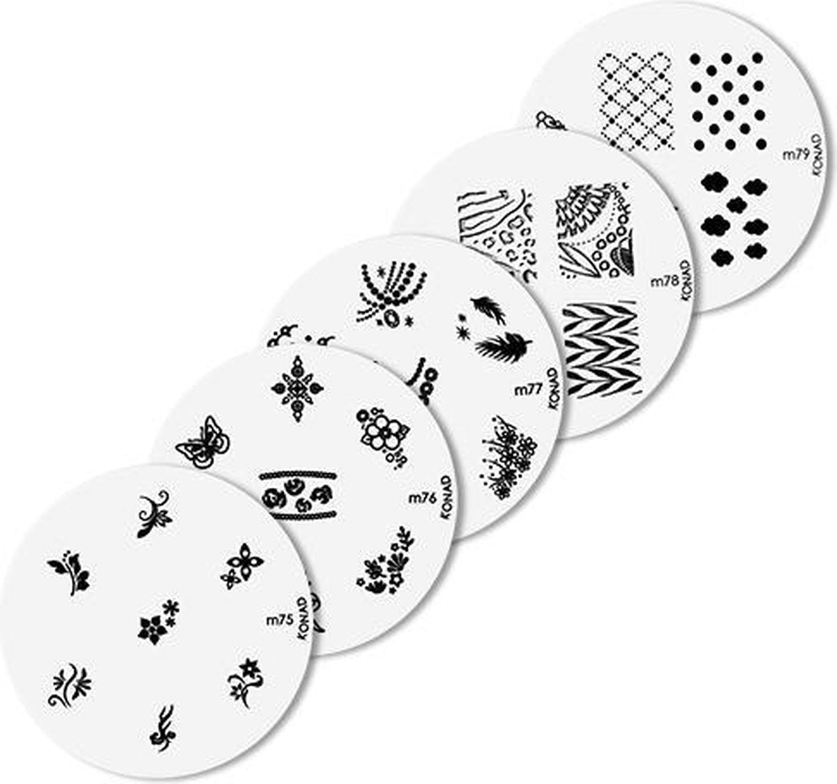 Konad imageplate set  5 stuks - M75 t/m M79 - stempel nailart plate - stempel nailart plate-Nagel-stempel - nailart - plate