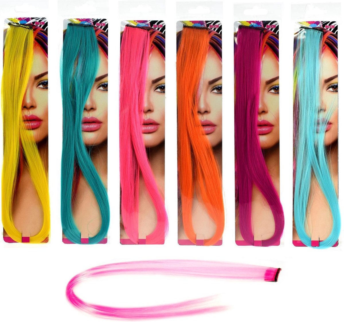 Fluorescent Hair Extension 50Cm 6-Ass.