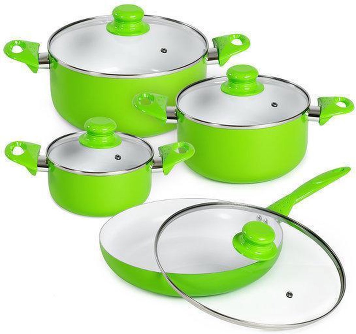 8delige keramische pannenset glasdeksel kookpot groen 401195