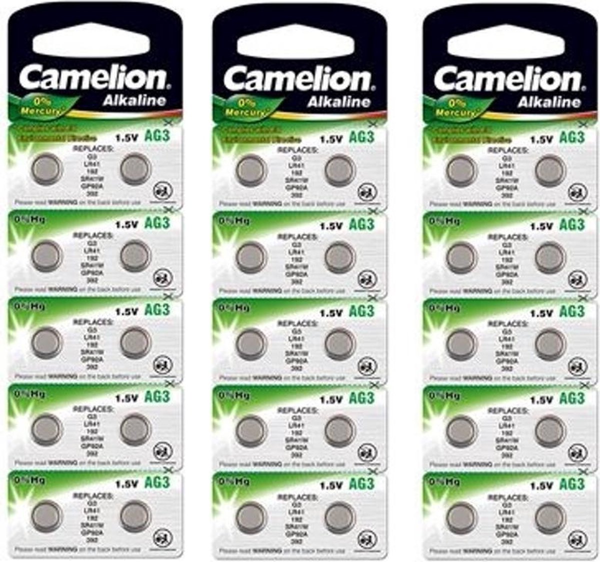 Camelion Alkaline AG3 LR41 G3 SR41W 392 1.5V knoopcel batterij - 30 Stuks (3 Blisters a 10St)