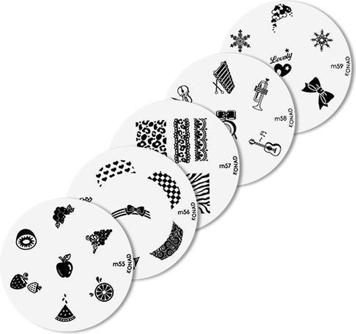 Konad imageplate set  5 stuks - M55 t/m M59 - stempel nailart plate - stempel nailart plate-Nagel-stempel - nailart - plate