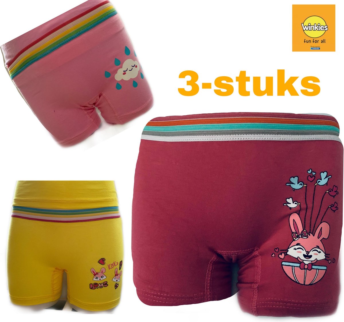 Embrator 3-stuks meisjes Boxershort met opdruk oudroze/roze/geel 86/92