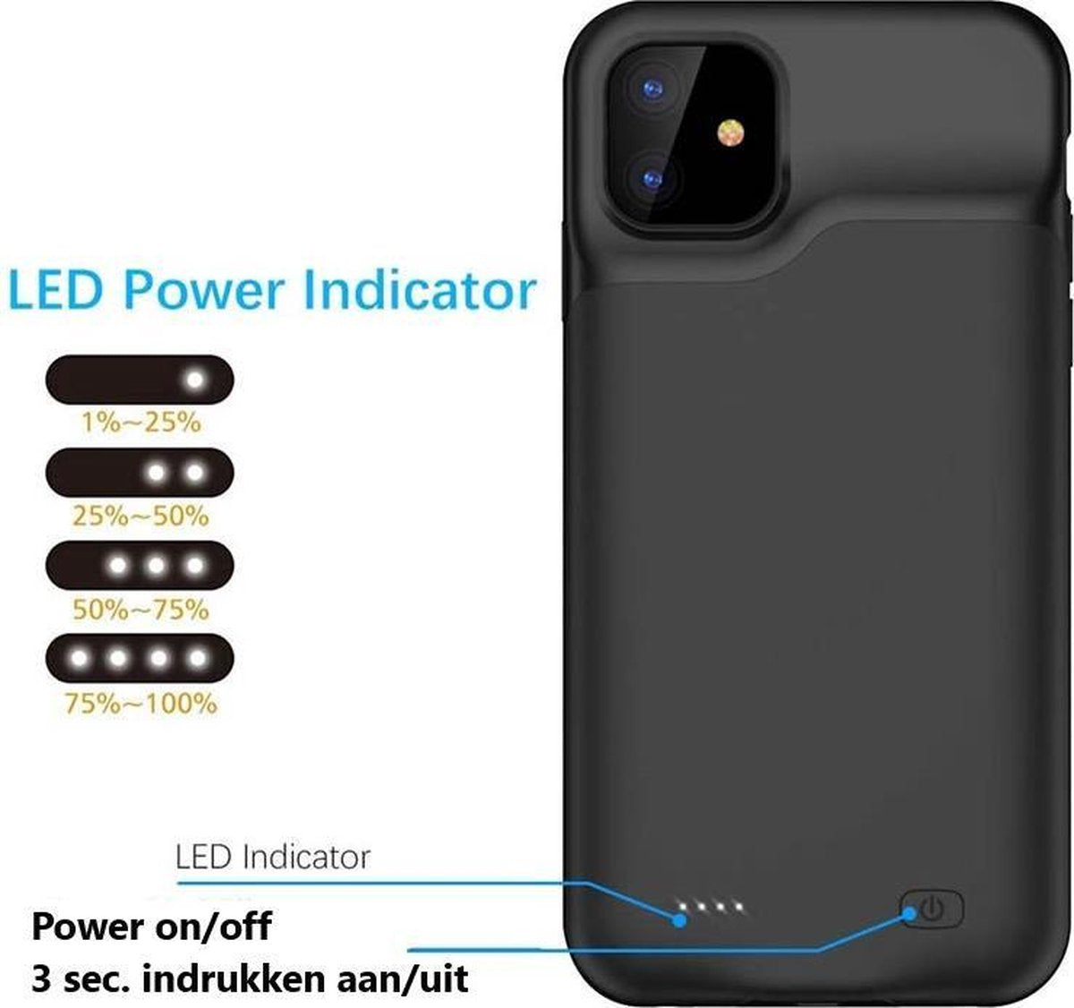 Battery case - Wireless charging - Draadloos opladen - Iphone 11 Pro Max  - 6500 mah - powerbank - 2 in 1hoesje