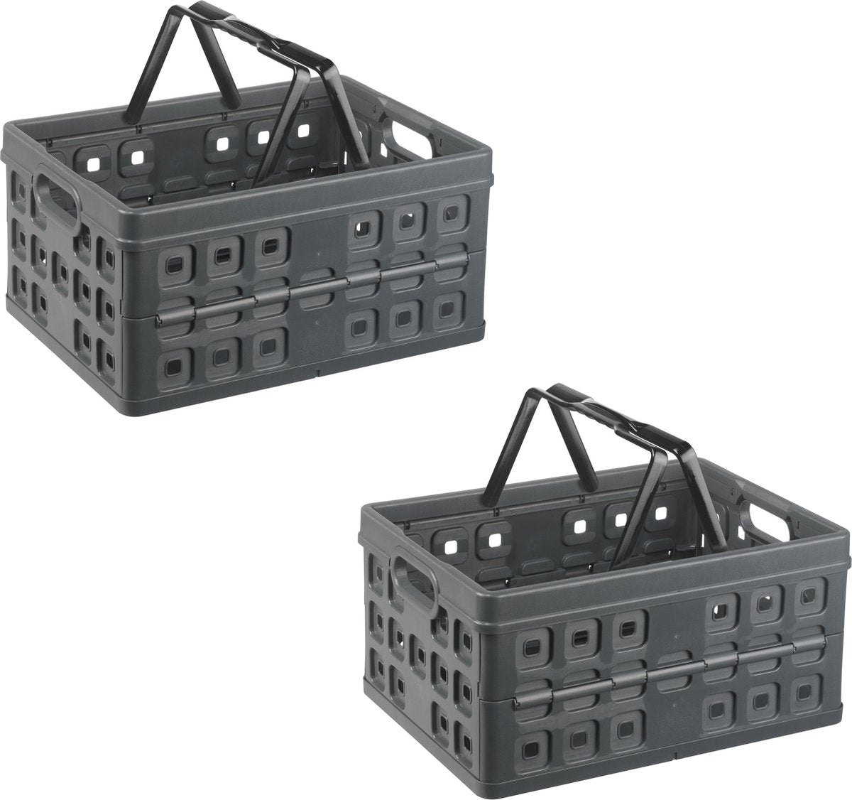 Vouwkrat  met 2 extra handgrepen 32 l set á 2 stuks antraciet/zwart