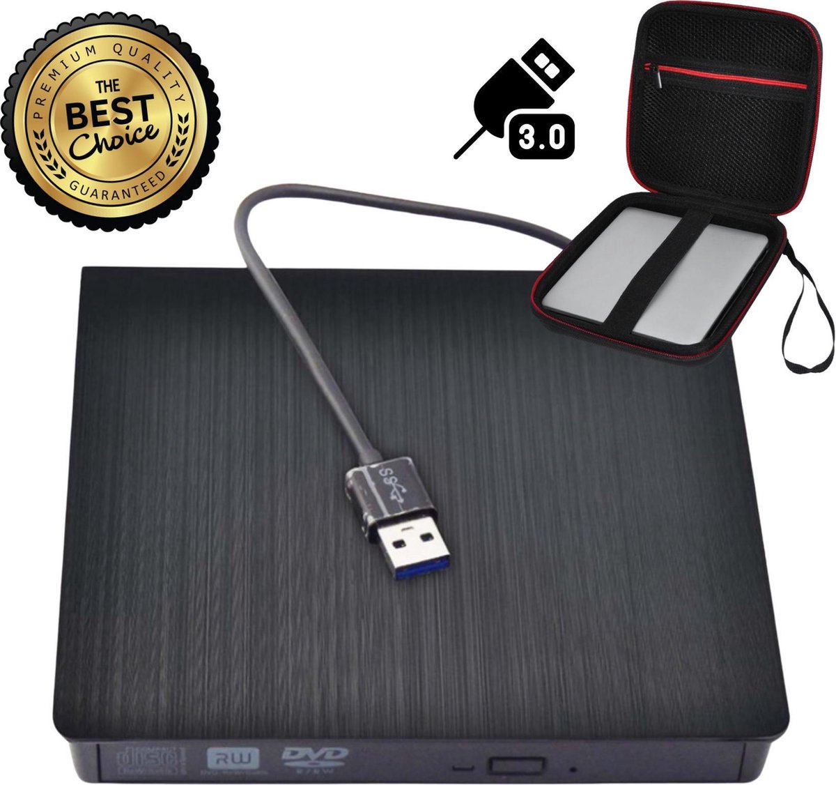 Externe draagbare Superdrive - Met opberghoes - CD/DVD Speler & Brander - Super Snel - Laptop & Computer
