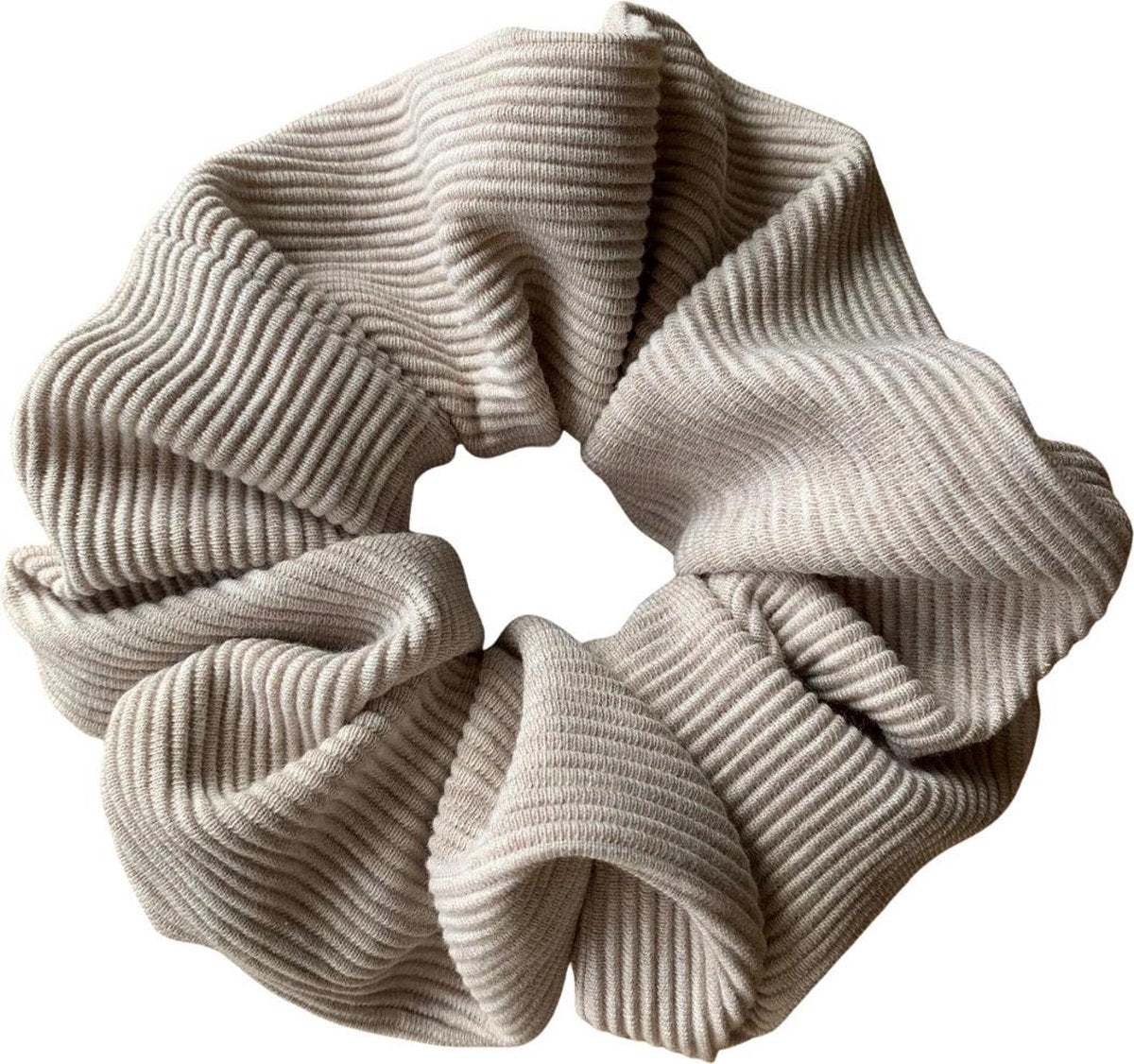 Scrunchie - XL - Oversized - Ribstof - Effen - Beige gemeleerd - Diameter circa 16 cm - 80% Katoen