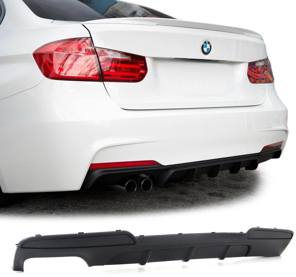 Bmw 5 serie F10 M Pakket Achterbumper Diffuser Mat Zwart Dubbele Uitlaat Uitsparing Links M Performance Look 518 520 528 530 535 540 550 M5 Spoiler