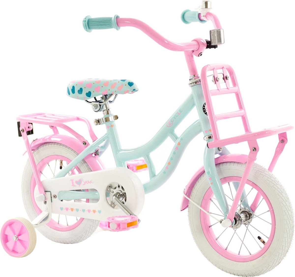 2Cycle Cargo Kinderfiets - 12 inch - Turquoise-Roze - Meisjesfiets