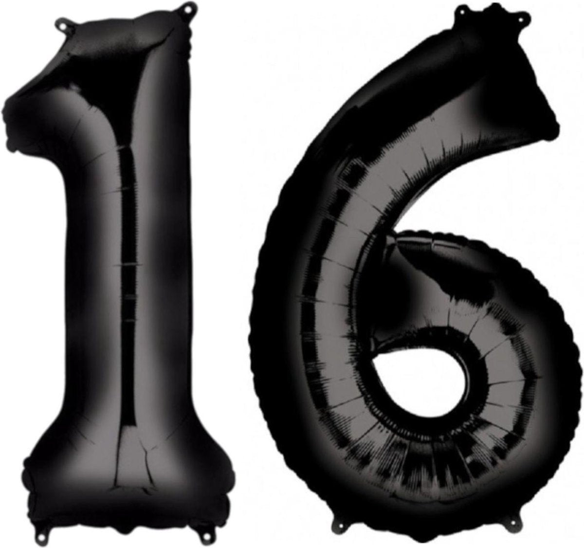 Ballon Cijfer 16 Jaar Zwart Verjaardag Versiering Zwarten Helium Ballonnen Feest Versiering 86 Cm XL Formaat Met Rietje
