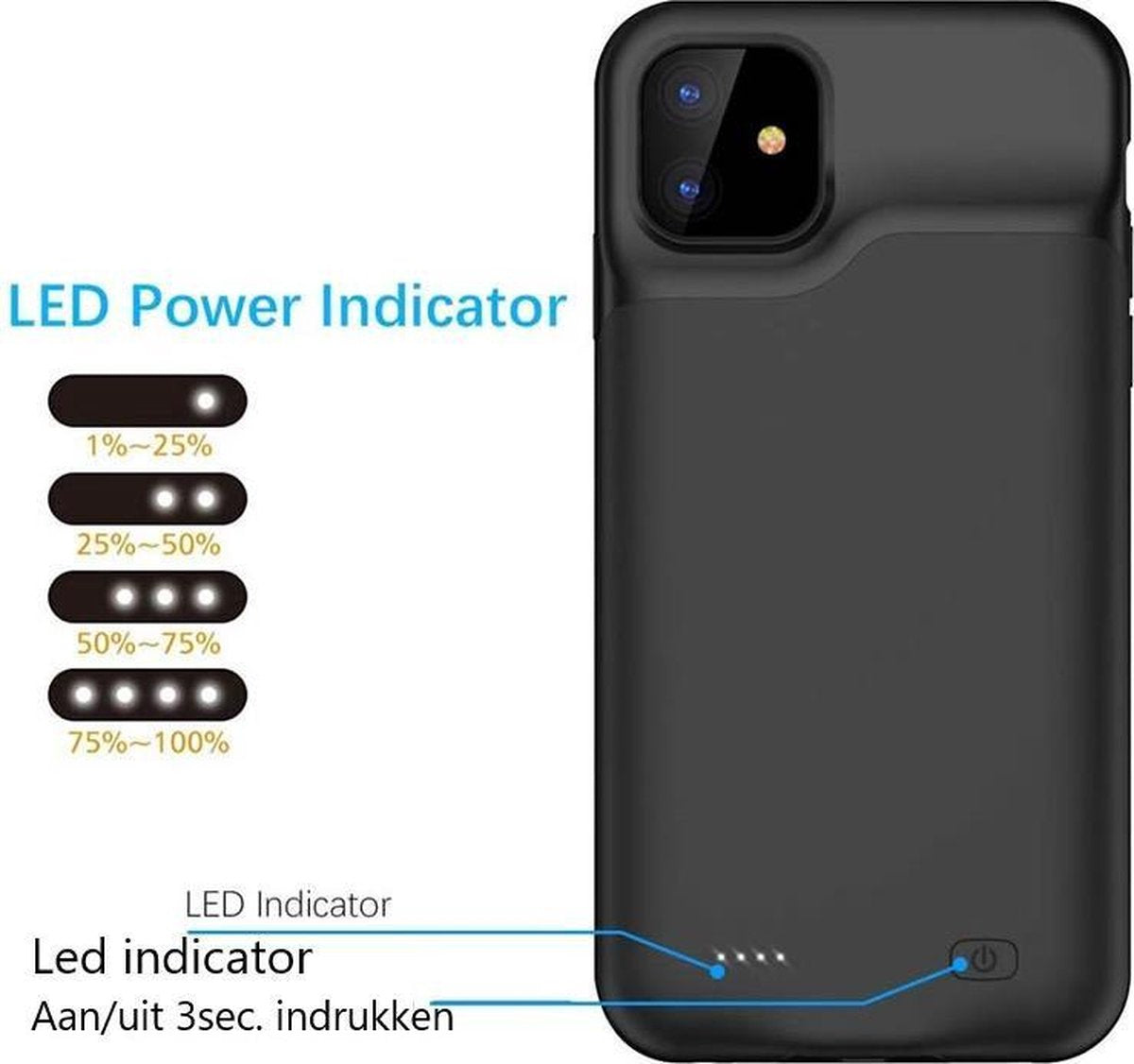 Battery case - Wireless charging - Draadloos opladen - Iphone 11 - Iphone 11 - 6500 mah - powerbank - 2 in 1hoesje