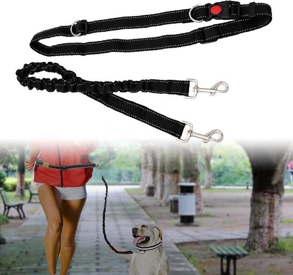Hardloop Hondenriem - Heupriem Joggen - Handsfree Hond Uitlaten - Sporten Met Huisdier - Elastisch - Verstelbaar