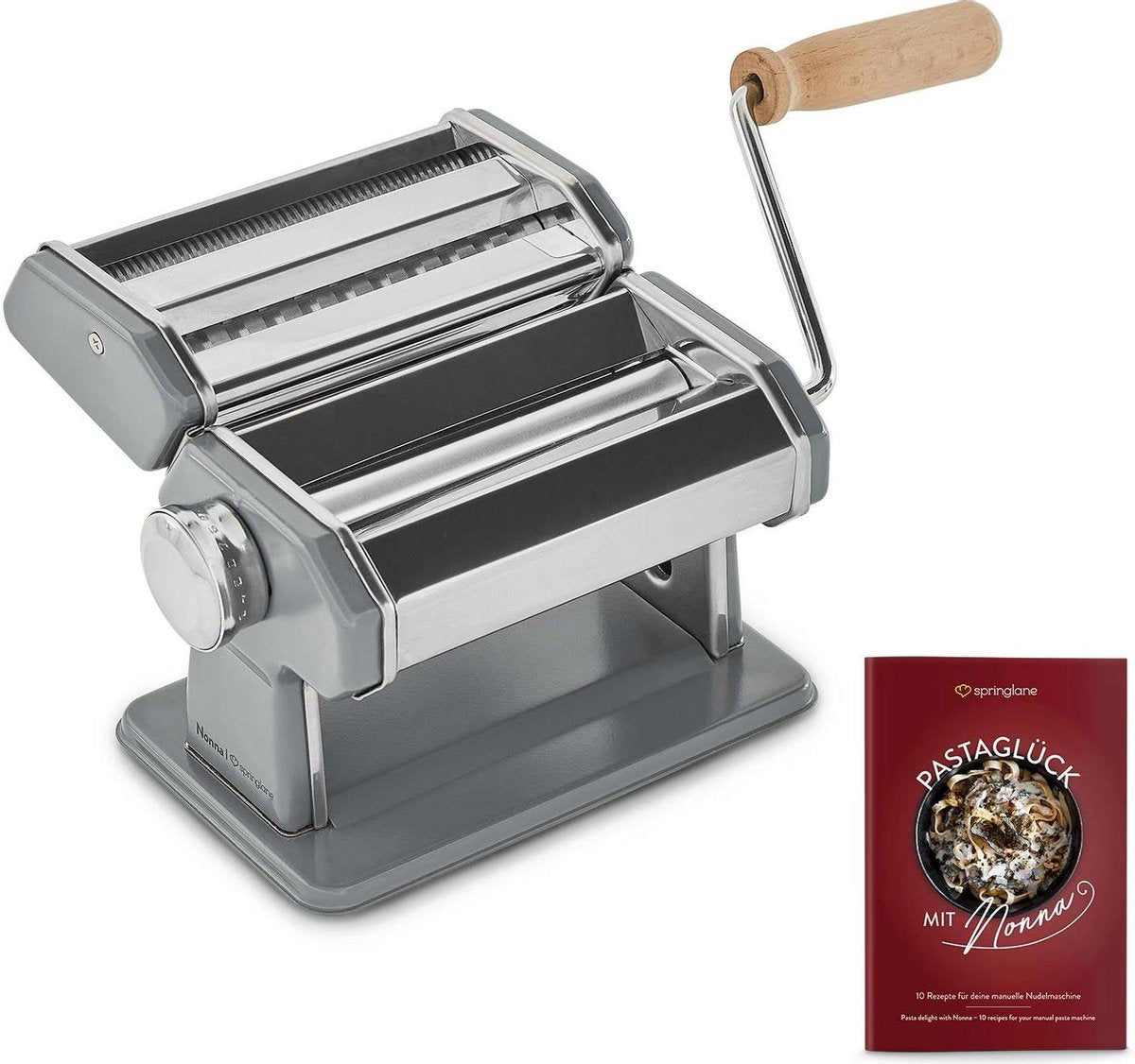 Springlane Pastamachine | Noodle machine incl. droger van hout & Engels receptboek - Grijs