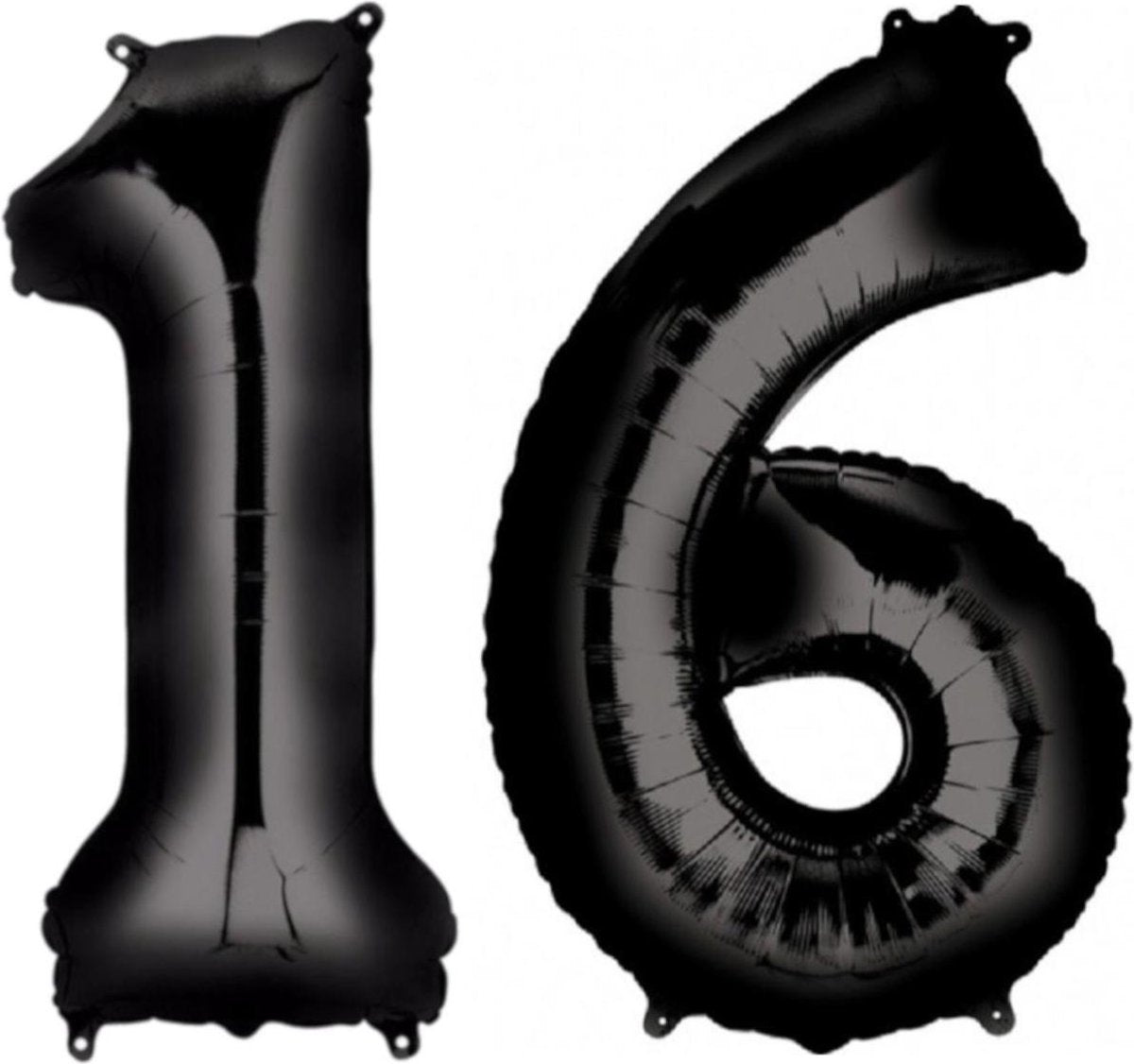 Ballon Cijfer 16 Jaar Zwart 36Cm Verjaardag Feestversiering Met Rietje