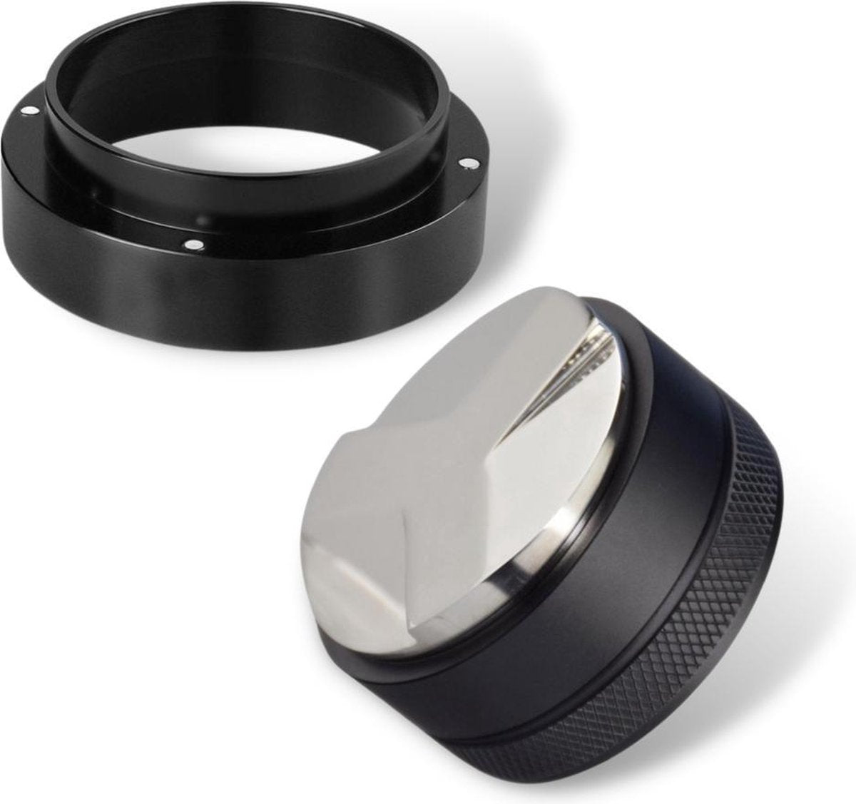 Koffie doseerring + koffie verdeler - 53mm/54mm - zwart - RVS - portafilter ring - leveler - distributeur - tamper -barista-accessoires - barista tools