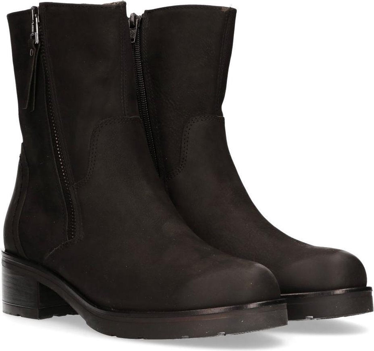 Van Dalen Vrouwen Korte Laars Nubuck Imitatiebont - Zwart - Maat 39