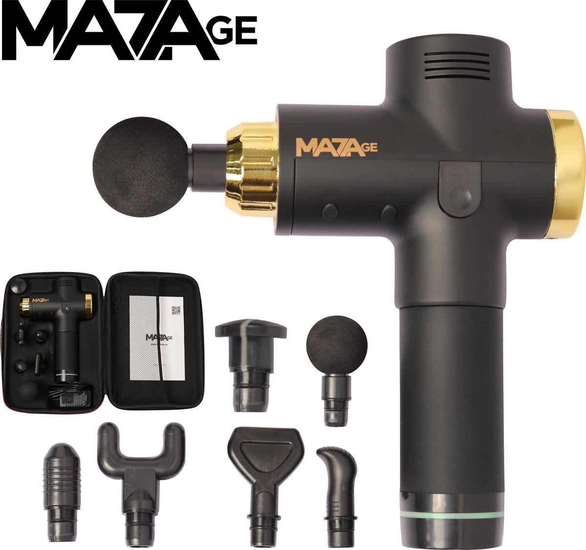 MAZAGE - Massage Gun - Massage apparaat - 6 opzetstukken - 20 standen