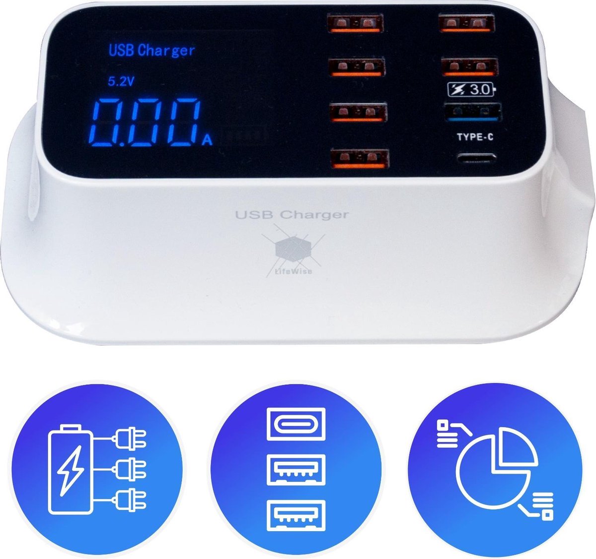 LifeWise USB PowerCharger - USB Adapter Met Stekker – USB Oplader / USB Lader Stopcontact – 4 / 6 / 8 Poorten