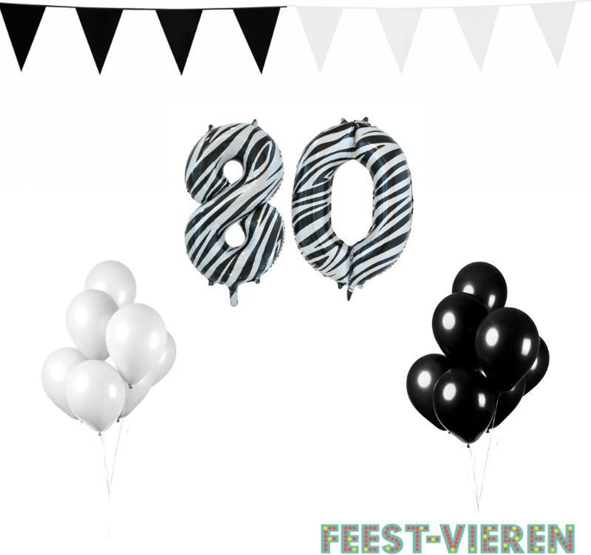 80 jaar Verjaardag Versiering Pakket Zebra