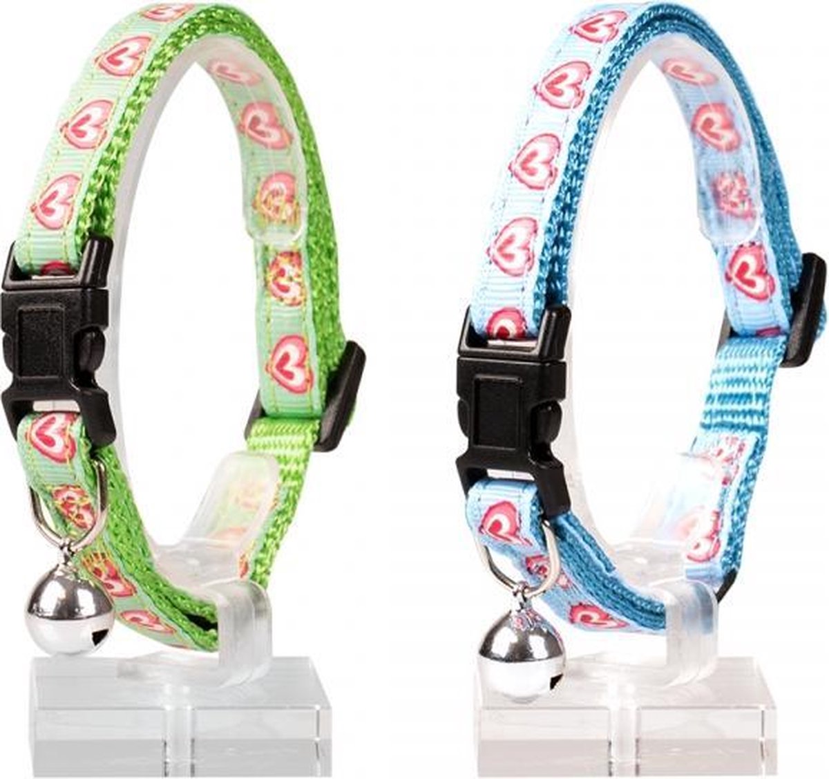 KATTENHALSBAND HARTJES NYLON 20-30cm / 10mm groen/blauw per 2 stuks