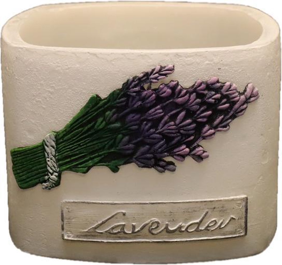 Witte lavendel provence vierkante wax windlicht 95/130/130 (incl. 1 stuk 3 uurs theelicht)
