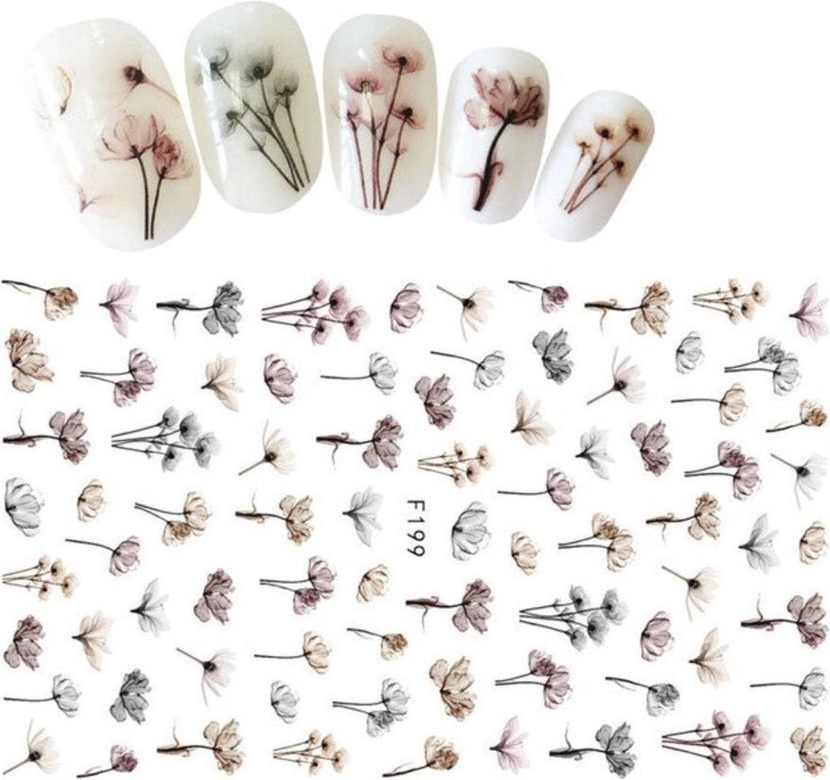 GUAPÀ - Nail Art 3D Taupe Flower Stickers - Nagel Decoratie & Versiering Folie - 92 pieces