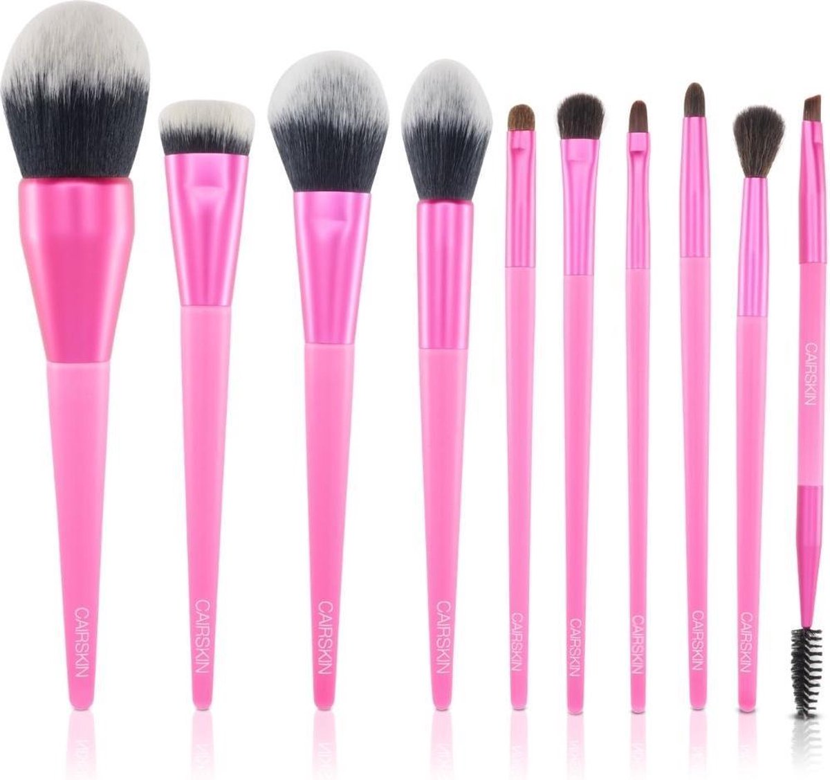CAIRSKIN Neon Pink Full Make-up Set - Premium Quality Synthetic Brushes - 10 Penselen - Gezicht / Eyeliner / Oogschaduw / Wenkbrauwen - Volledige Makeup Kwastenset - Vegan Cruelty Free