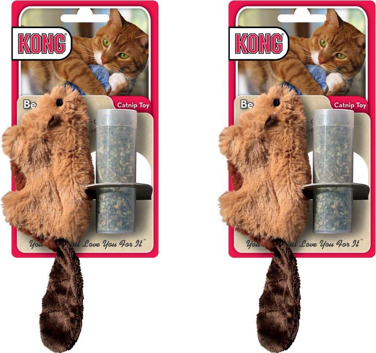 Kong - Kat Catnip Bever - Speelmuis - 38mm x 45mm x 42mm - Bruin per 2 - kattenspeeltjes