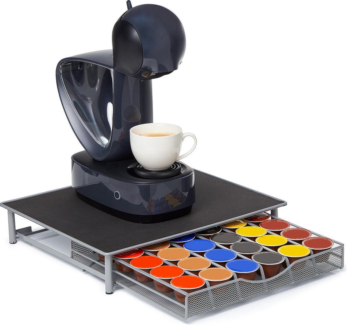 KitchenBrothers Capsule Houder met Lade - Dolce Gusto Standaard - Koffie Pad en Cups Houder - 36 Capsules - RVS - Zilver