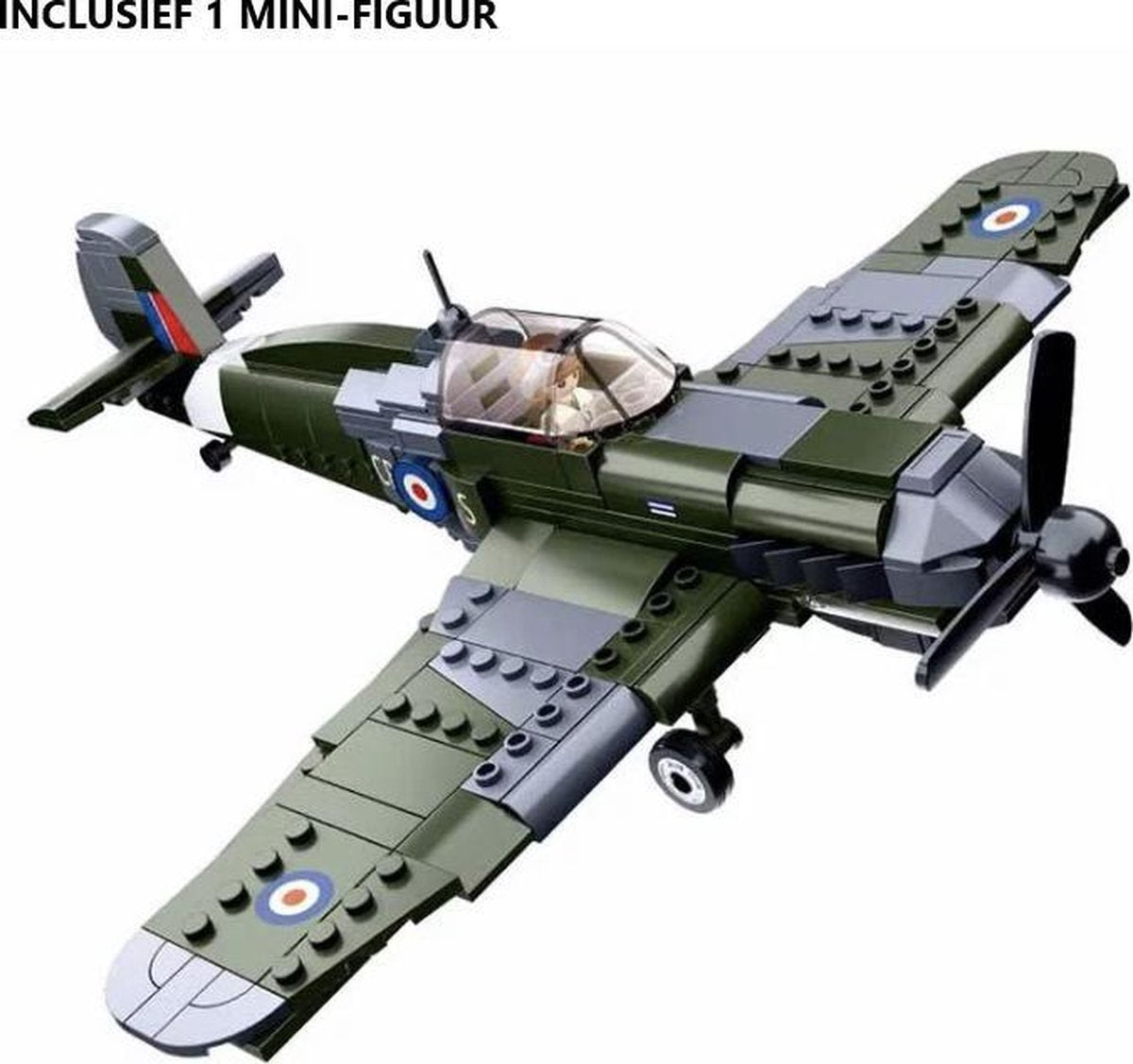 E05 - Britse Supermarine Spitfire - 290 onderdelen en 1 mini-figuur - WW2 Bouwstenen - Lego fit - WW2 - Soldaten - Militair - Tank - Army - Bouwstenen - Wapens - Geweren - Brick - Tweede Wereld Oorlog - Mini-figures - Leger - Duits - Navy Seals