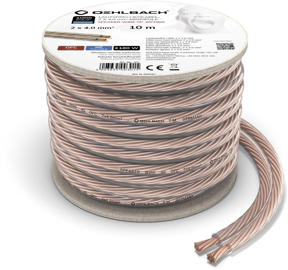 Oehlbach 301 Luidsprekerkabel 2 x 4.00 mm² Transparant 10 m