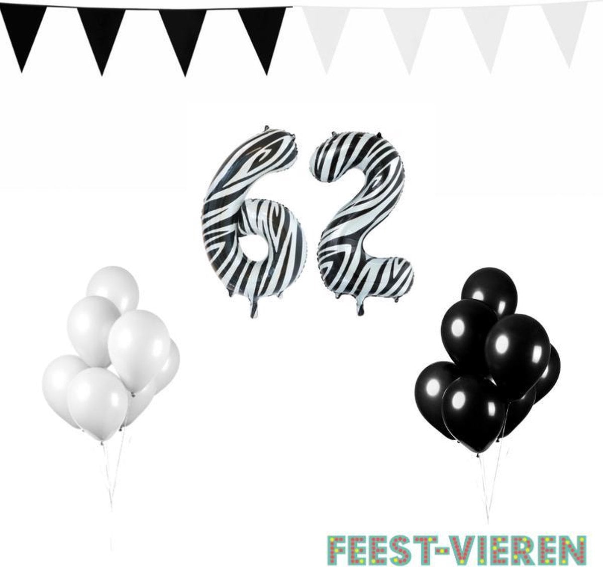 62 jaar Verjaardag Versiering Pakket Zebra
