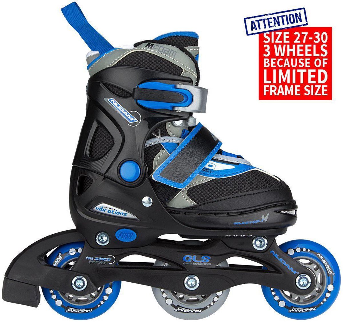Nijdam Inlineskates Junior Verstelbaar - Semi-Softboot - Zwart/Blauw/Grijs - 27-30
