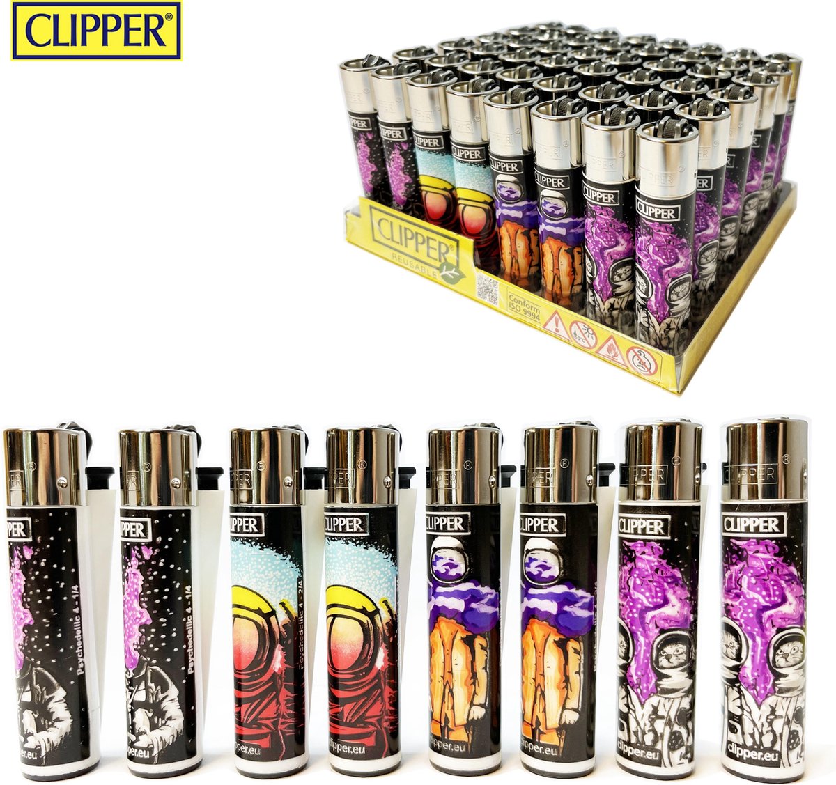 Clipper Aanstekers- 48 stuks- Spacey Vuursteen aansteker - na vulbaar