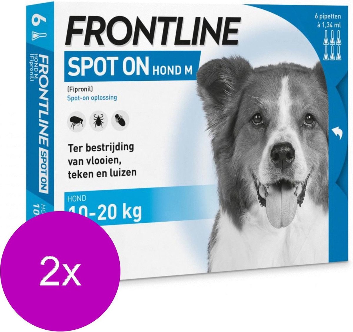 Frontline Spot On 2 Medium Hond Medium - Anti vlooien en tekenmiddel - 2 x 4 pip