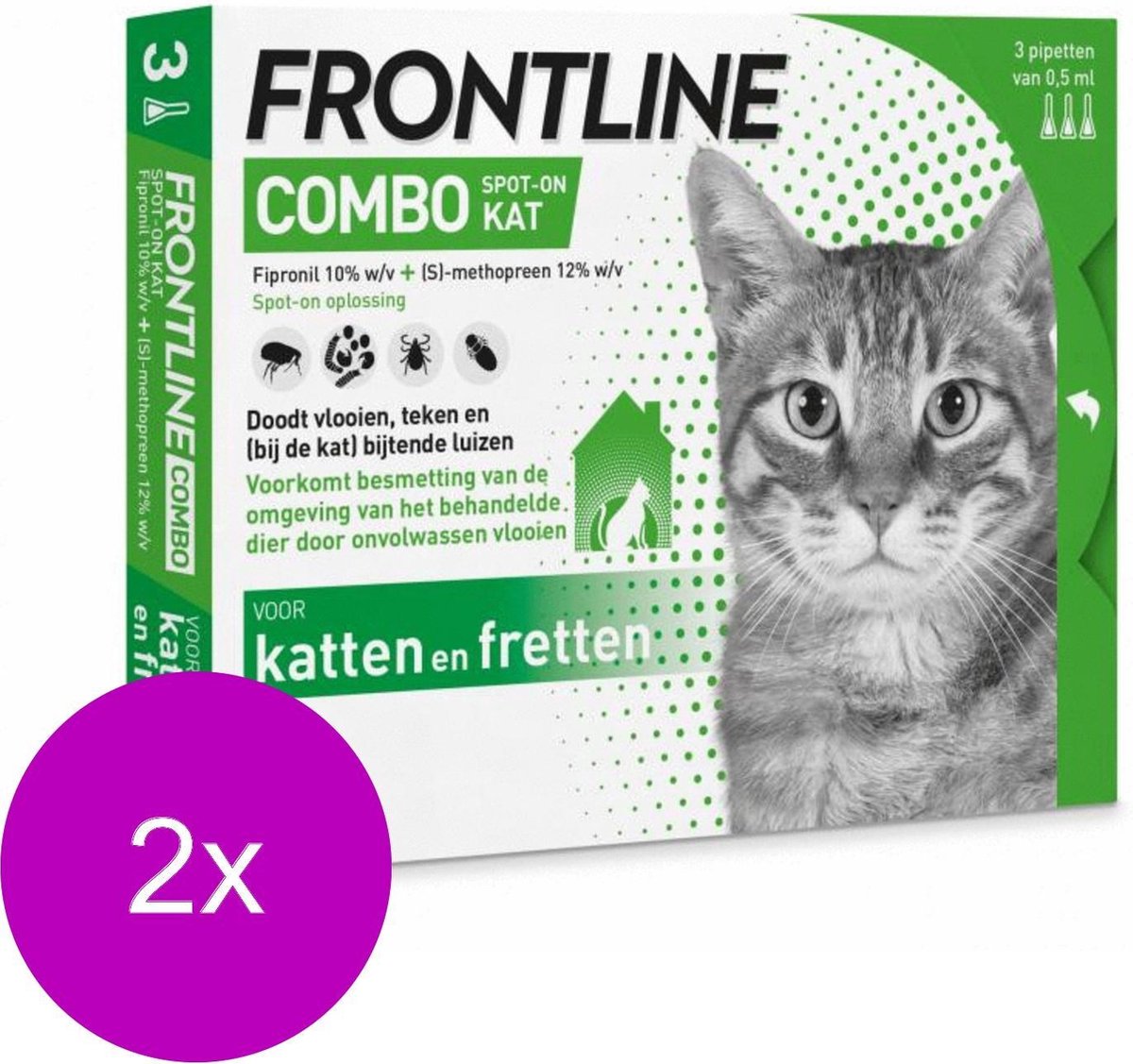 Frontline Combo Spot On Kat - Anti vlooien en tekenmiddel - 2 x 3 pip