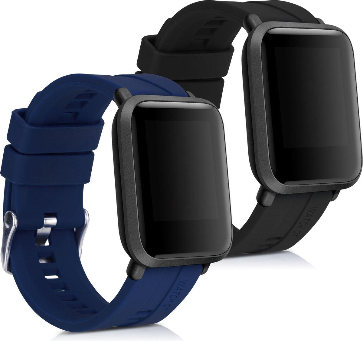 kwmobile 2x horlogeband voor Huami Amazfit Bip / Bip Lite - siliconen band voor fitnesstracker - zwart / donkerblauw