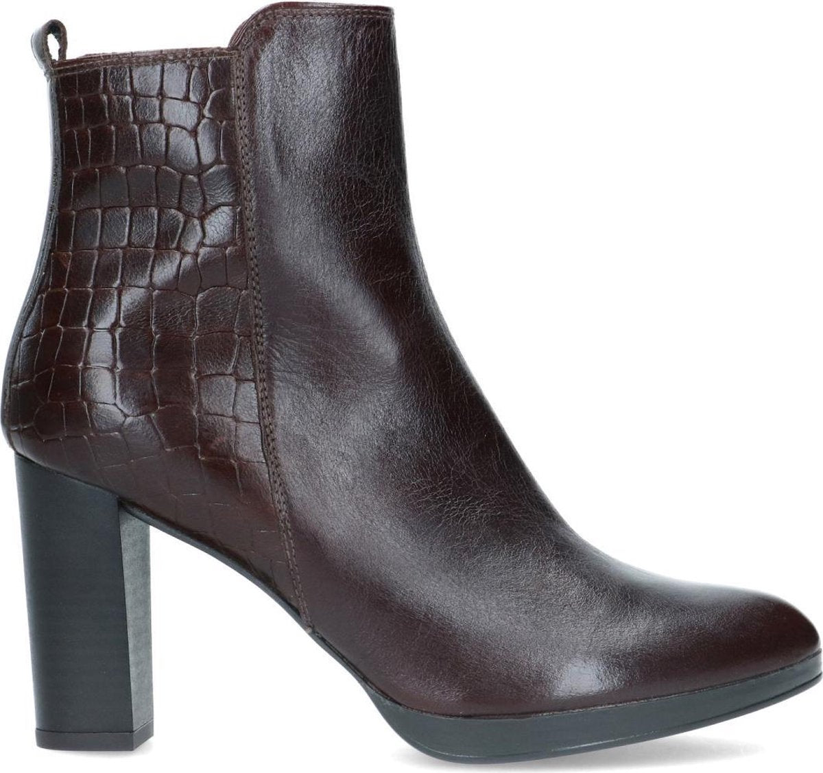 Manfield - Dames - Bruine enkellaarsjes met crocoprint - Maat 38