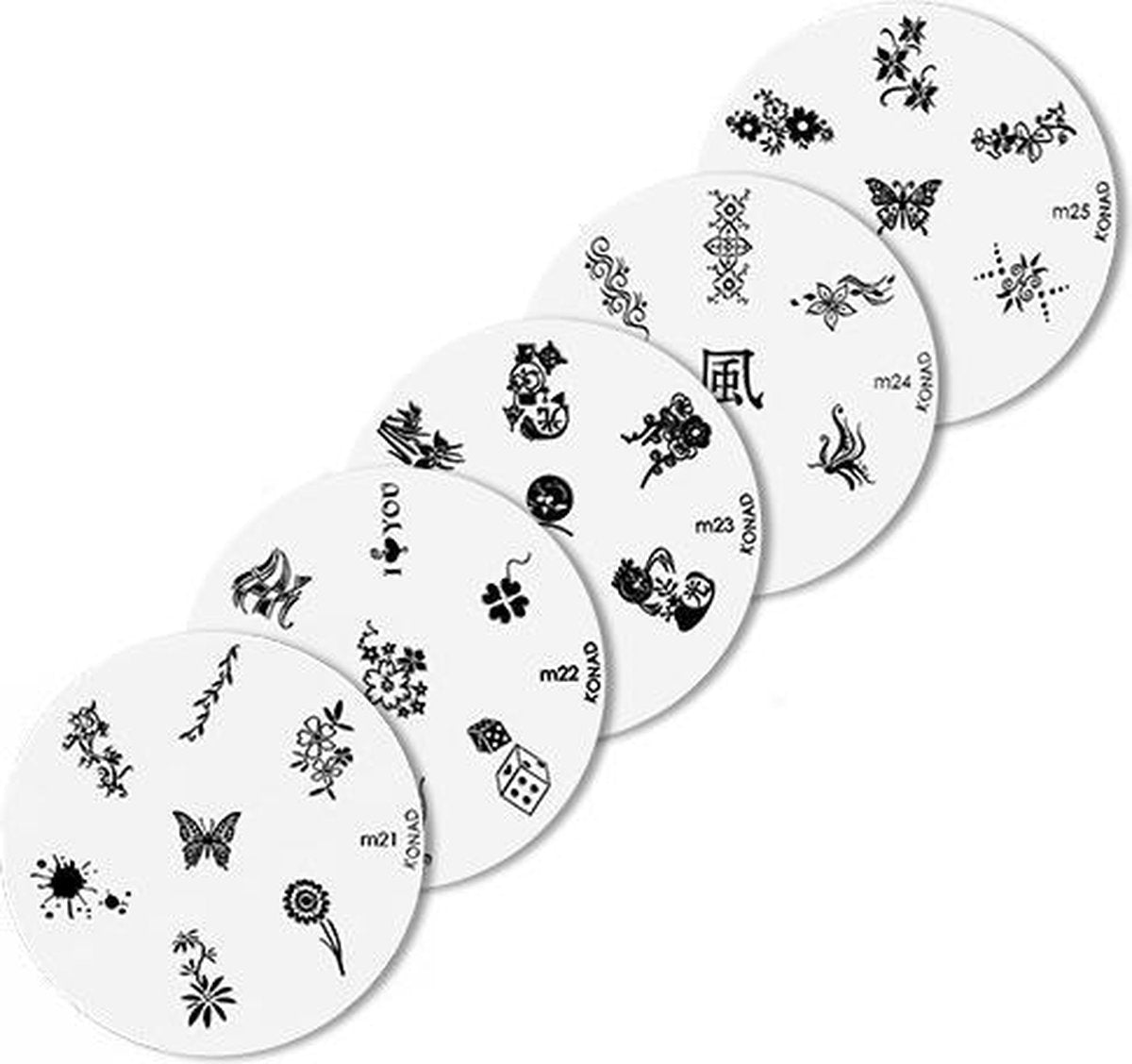 Konad imageplate set  5 stuks - M 21 t/m M25 - stempel nailart plate