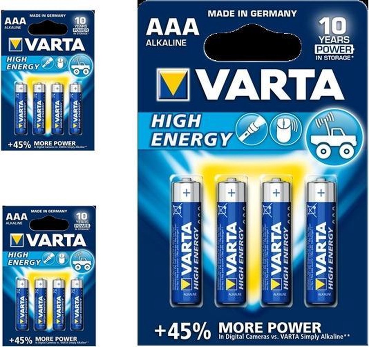 12 Stuks (3 Blisters a 4st) - VARTA High Energy LR03 / AAA / R03 / MN 2400 1.5V alkaline batterij