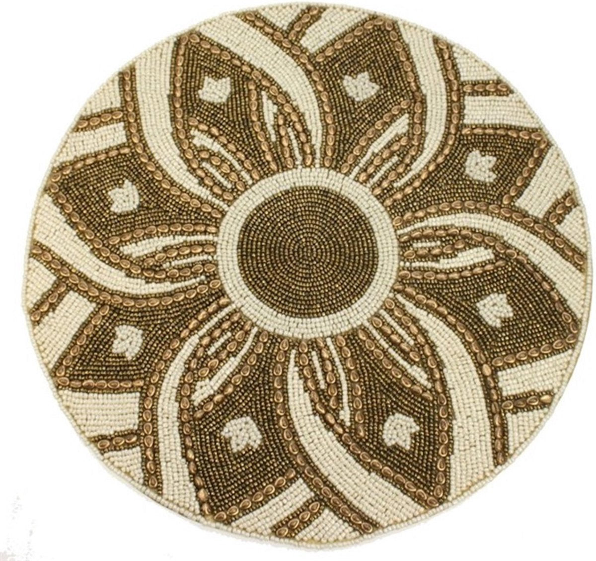 3x Placemat met kralen goudkleurig/creme Ø36cm