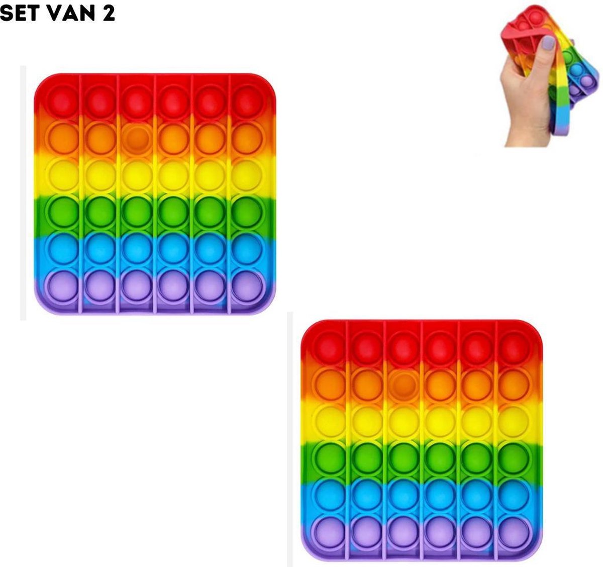 Pop it - Set van 2 - Fidget toys - Vierkant - Regenboog - Speelgoed - Pakket