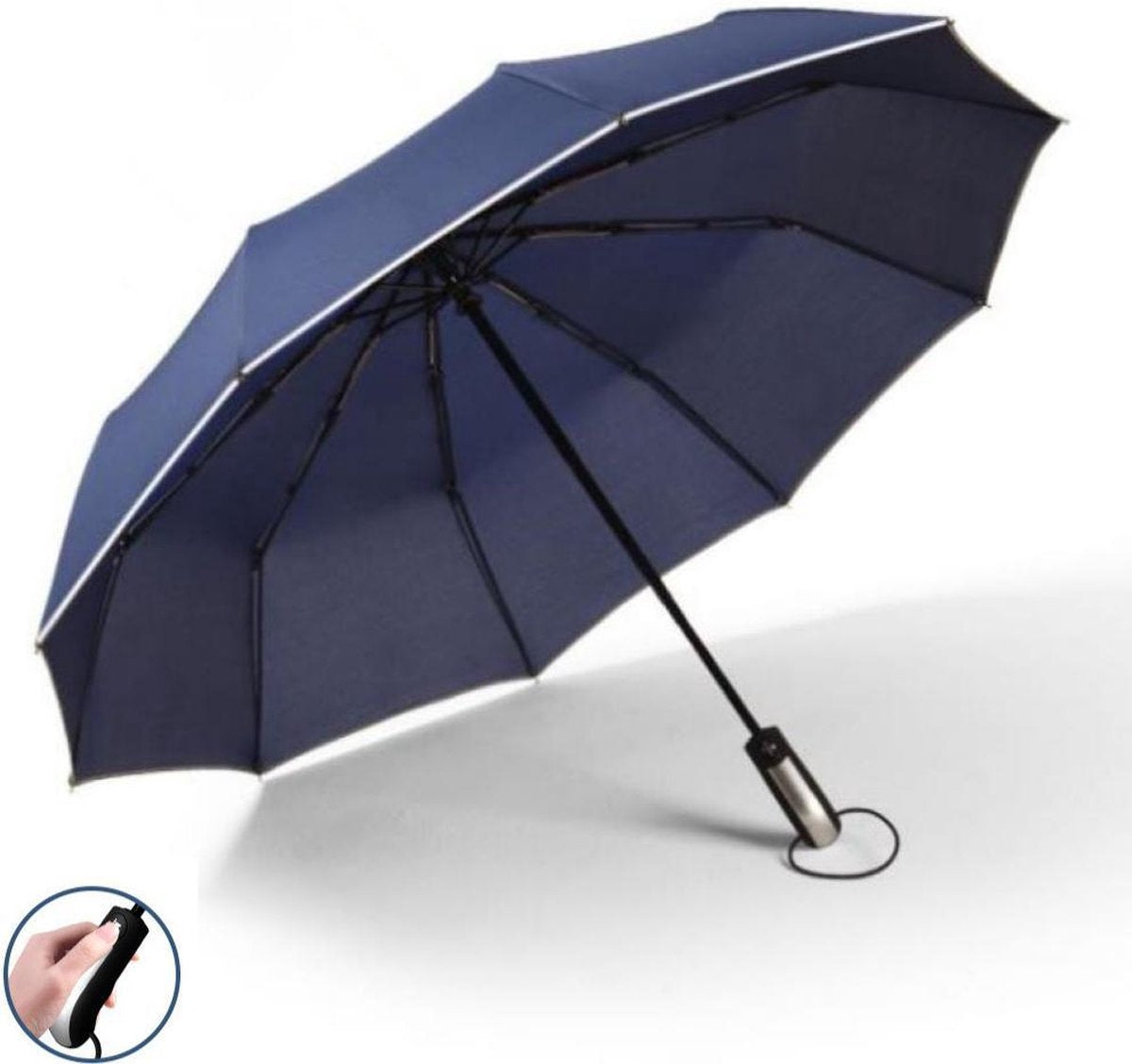 Kidorable automatische open en sluit stormparaplu met reflecterende rand ( blauw ) - Ø 105 cm