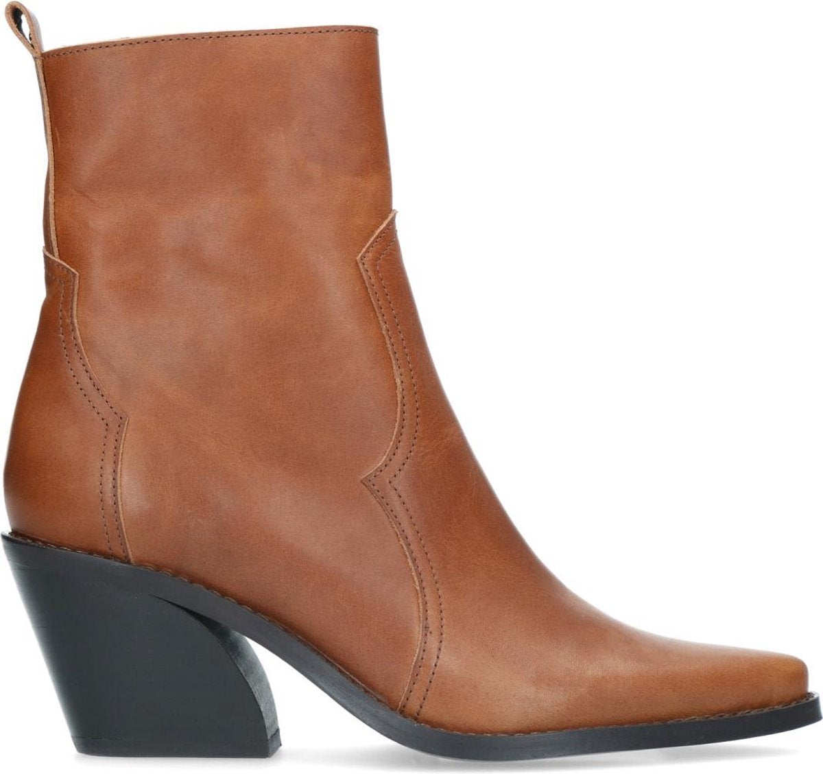 Manfield - Dames - Cognac leren cowboylaarzen - Maat 40